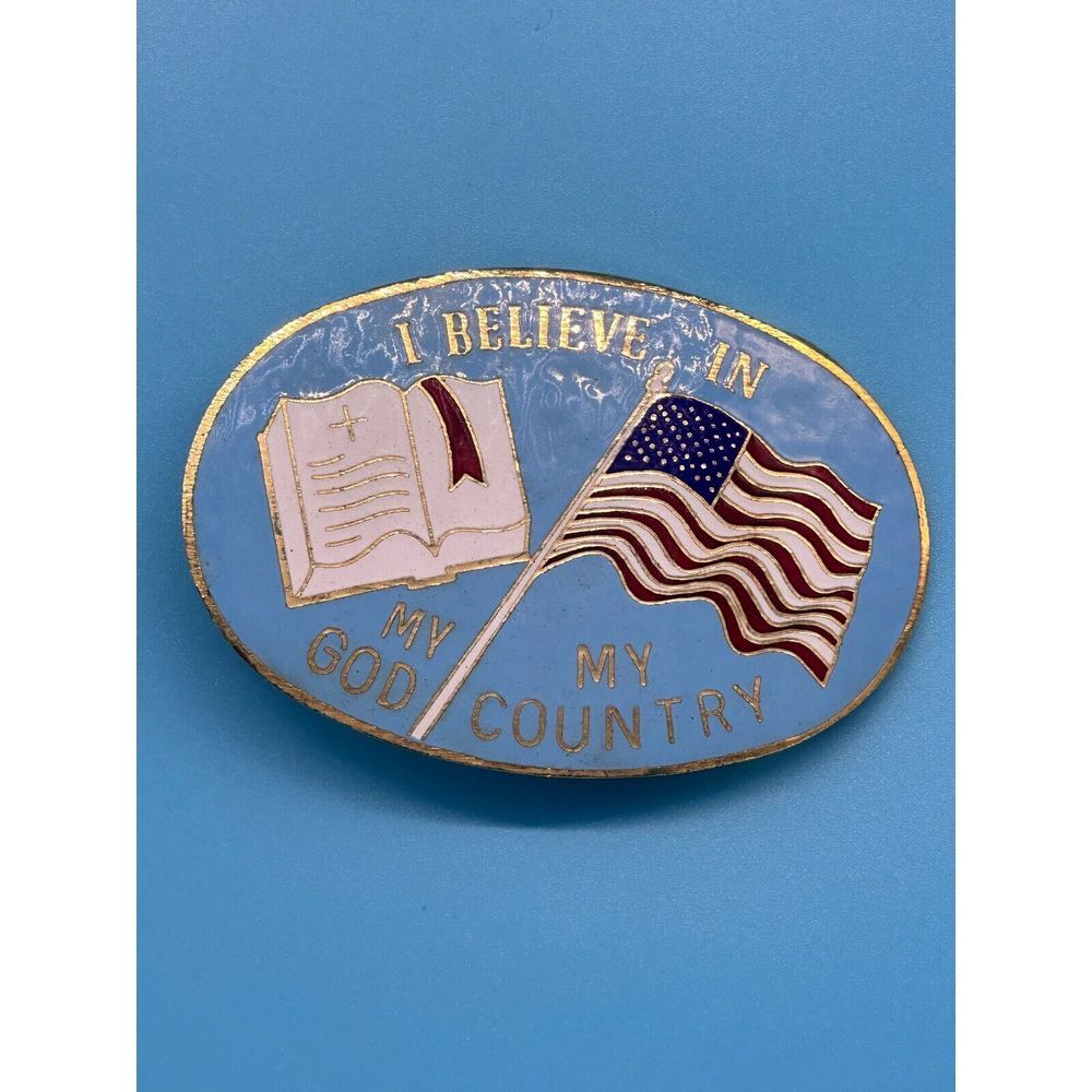 Vintage Ace Supplyโ Elgin Illinois "I Believe In My God / My Country Belt Buckle